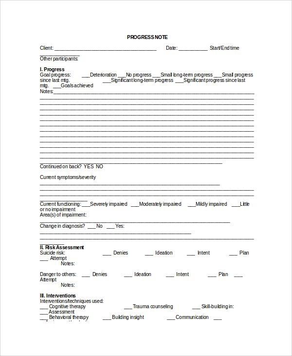 Printable Psychotherapy Progress Note Template Pdf