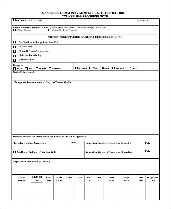 Counseling Progress Notes Template