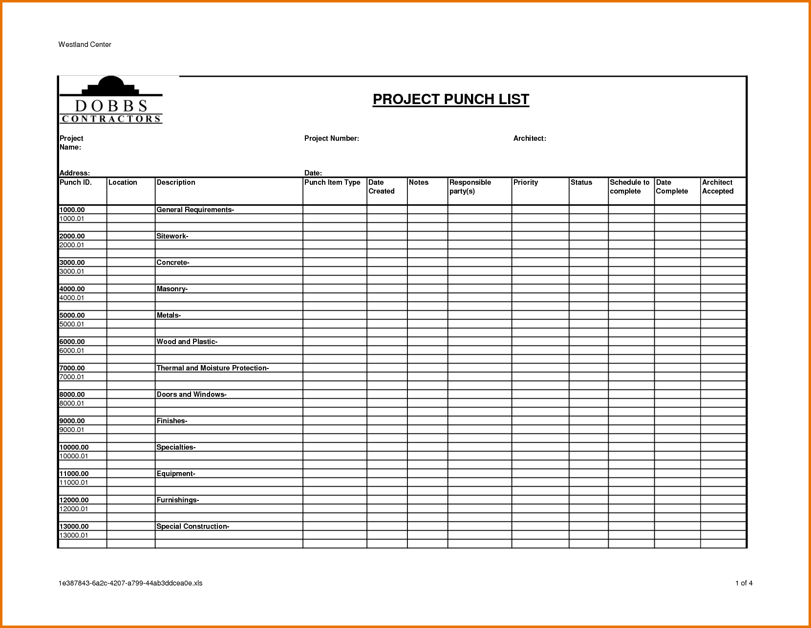 Punchlist Template