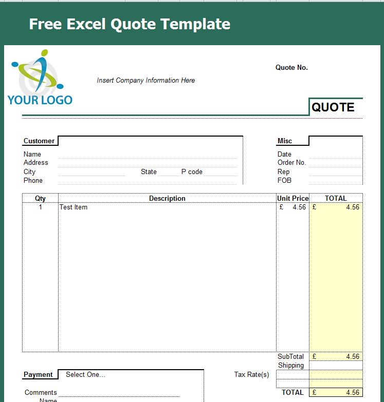 Free Excel Quote Template | Excel Help Desk