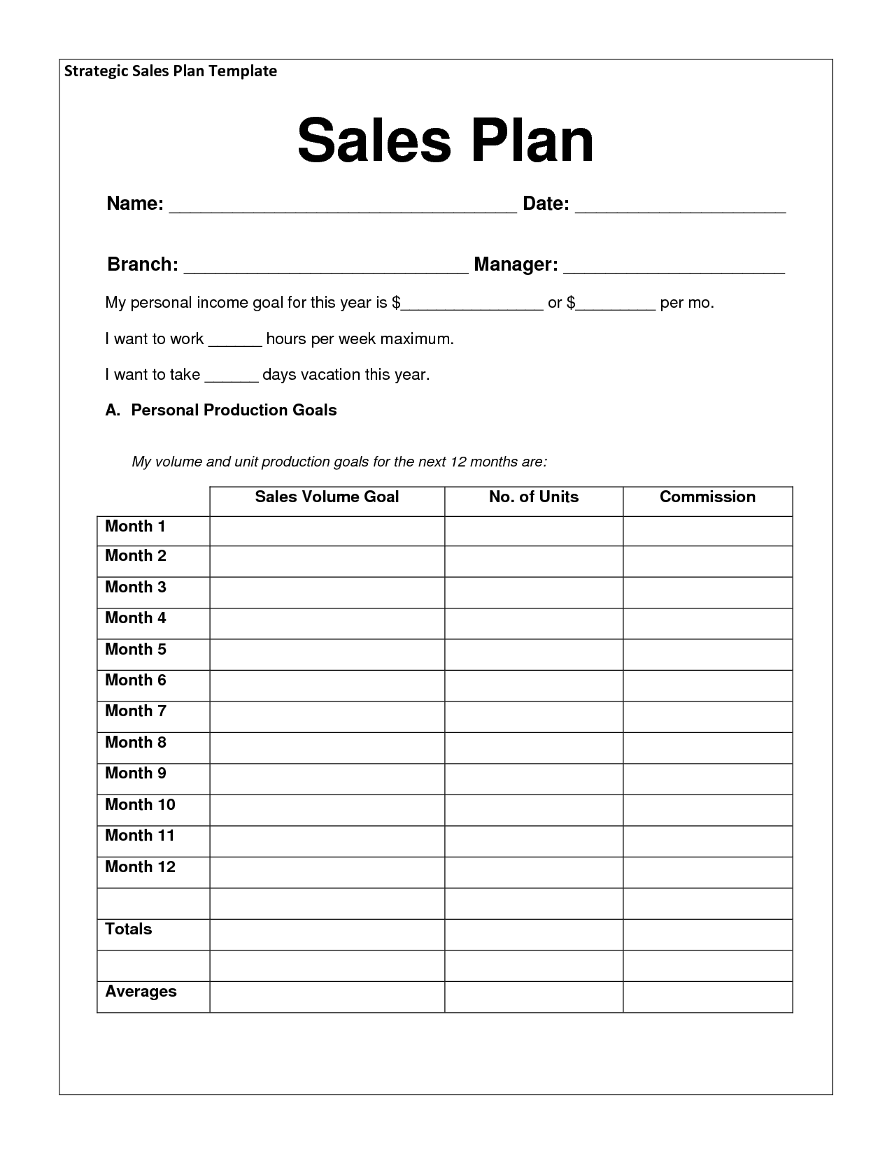 Best Photos of Individual Sales Goal Template   Sales Plan 
