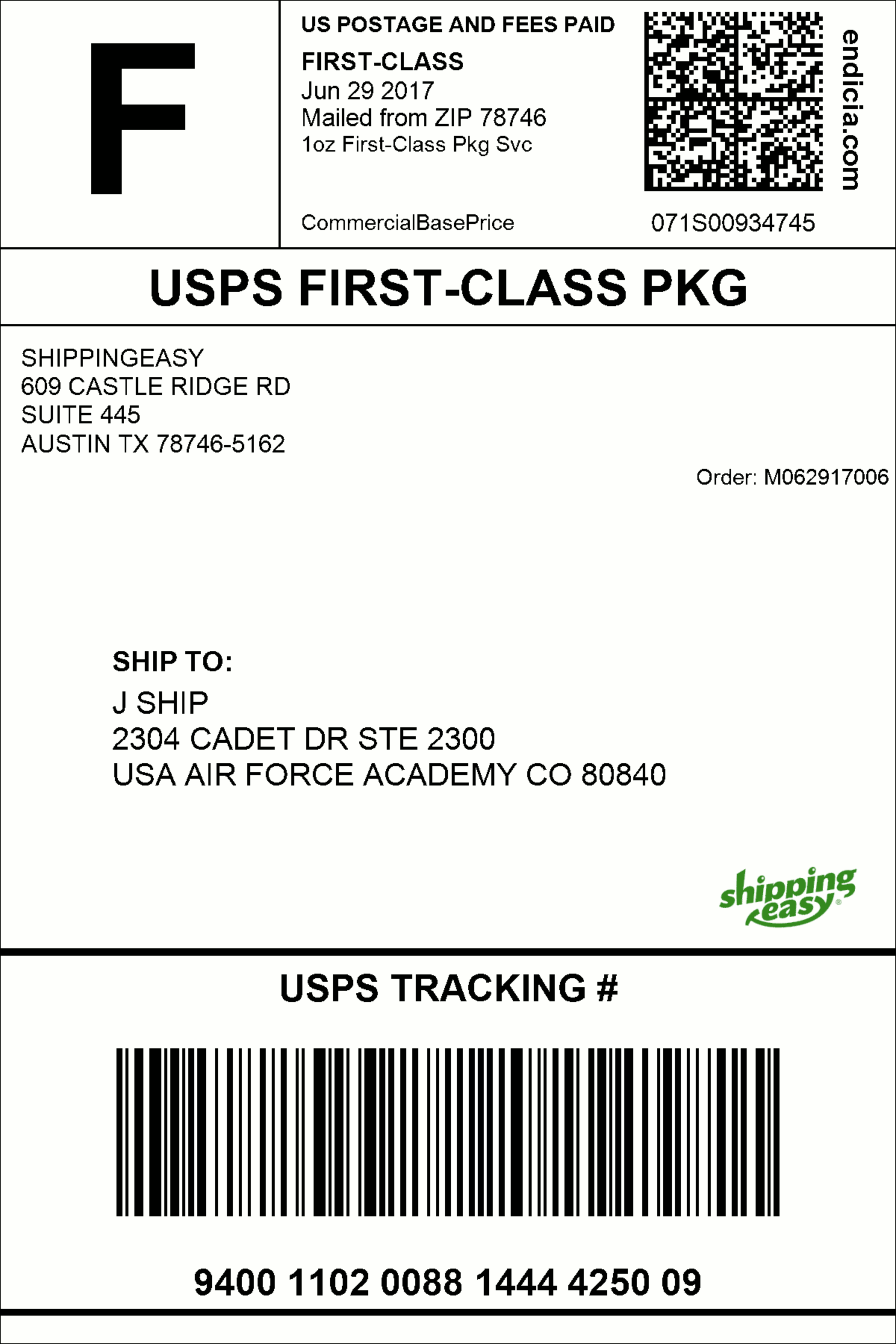 sample shipping label