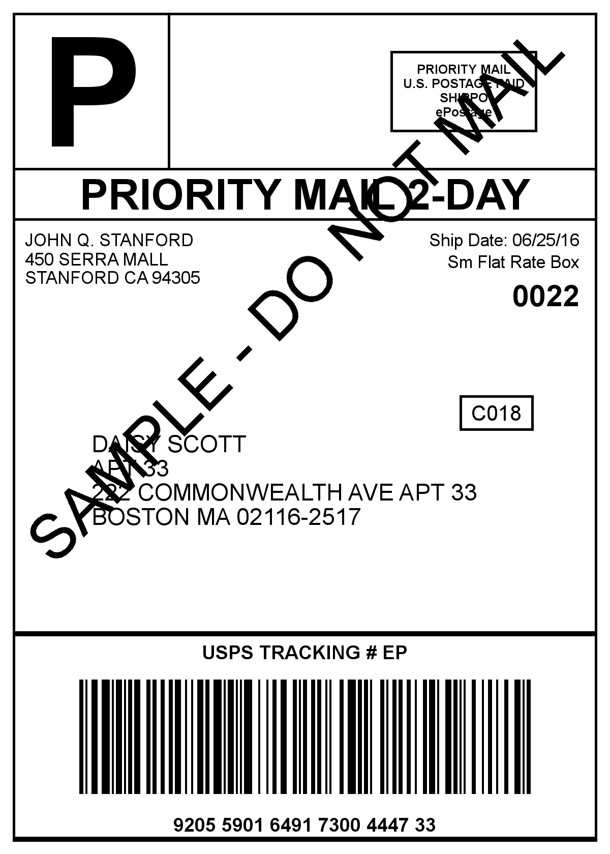 sample shipping label