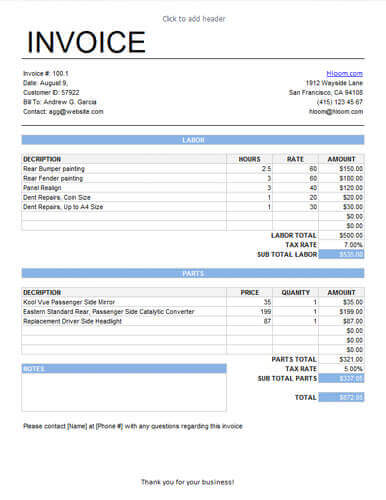 free invoice template hourly service invoice template free invoice 