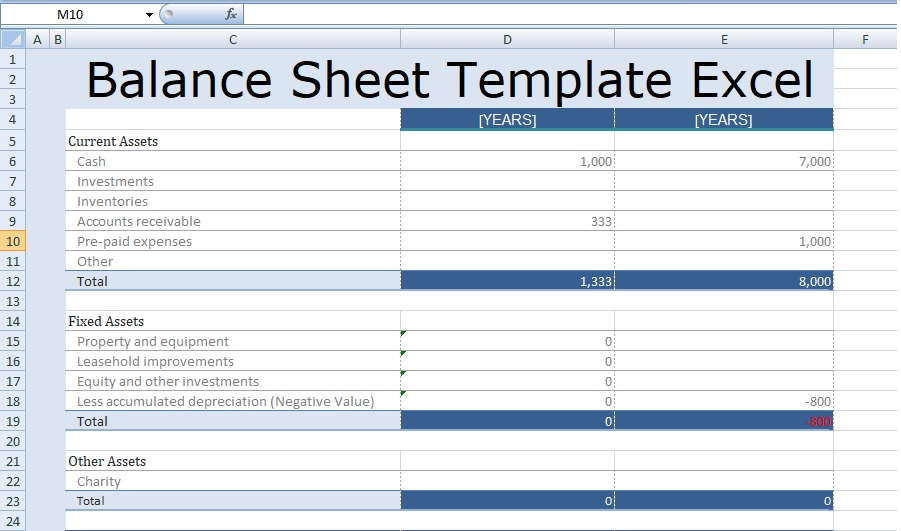 Balance Sheet Template Excel