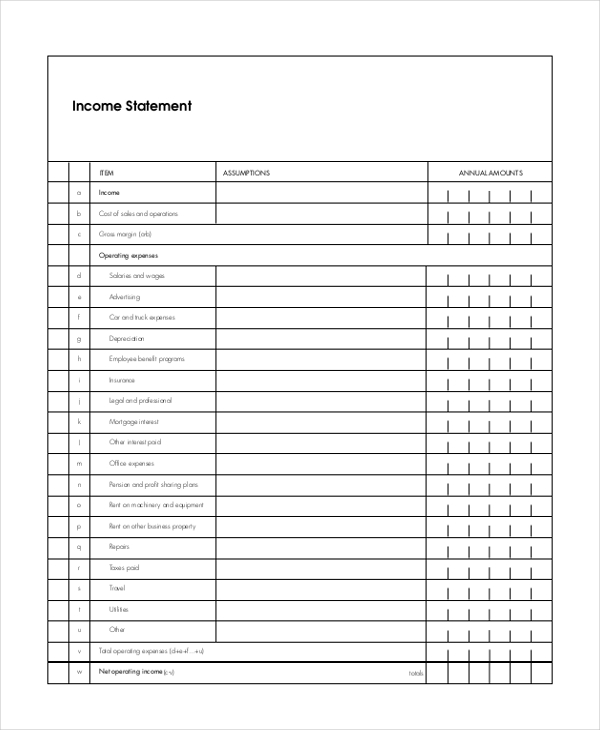 Free Printable Income Statement Forms