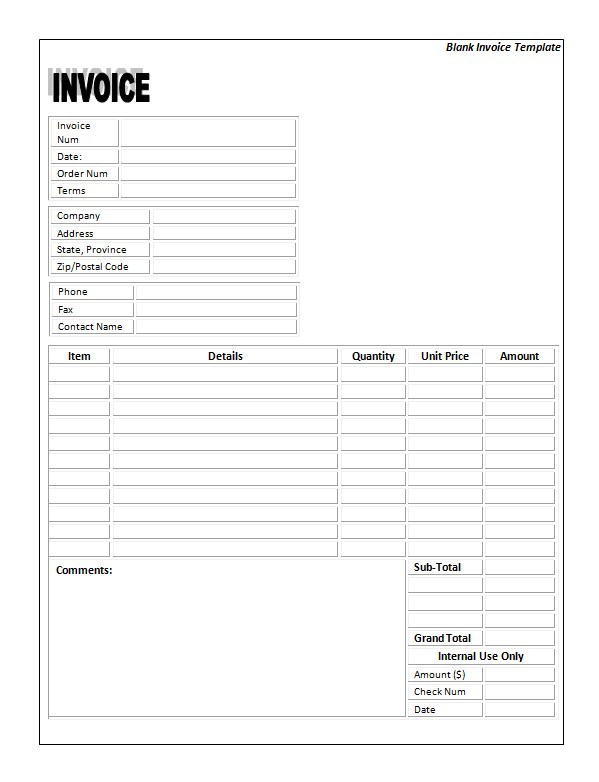 Printable Invoices Templates Blank Invoice Template For Word 