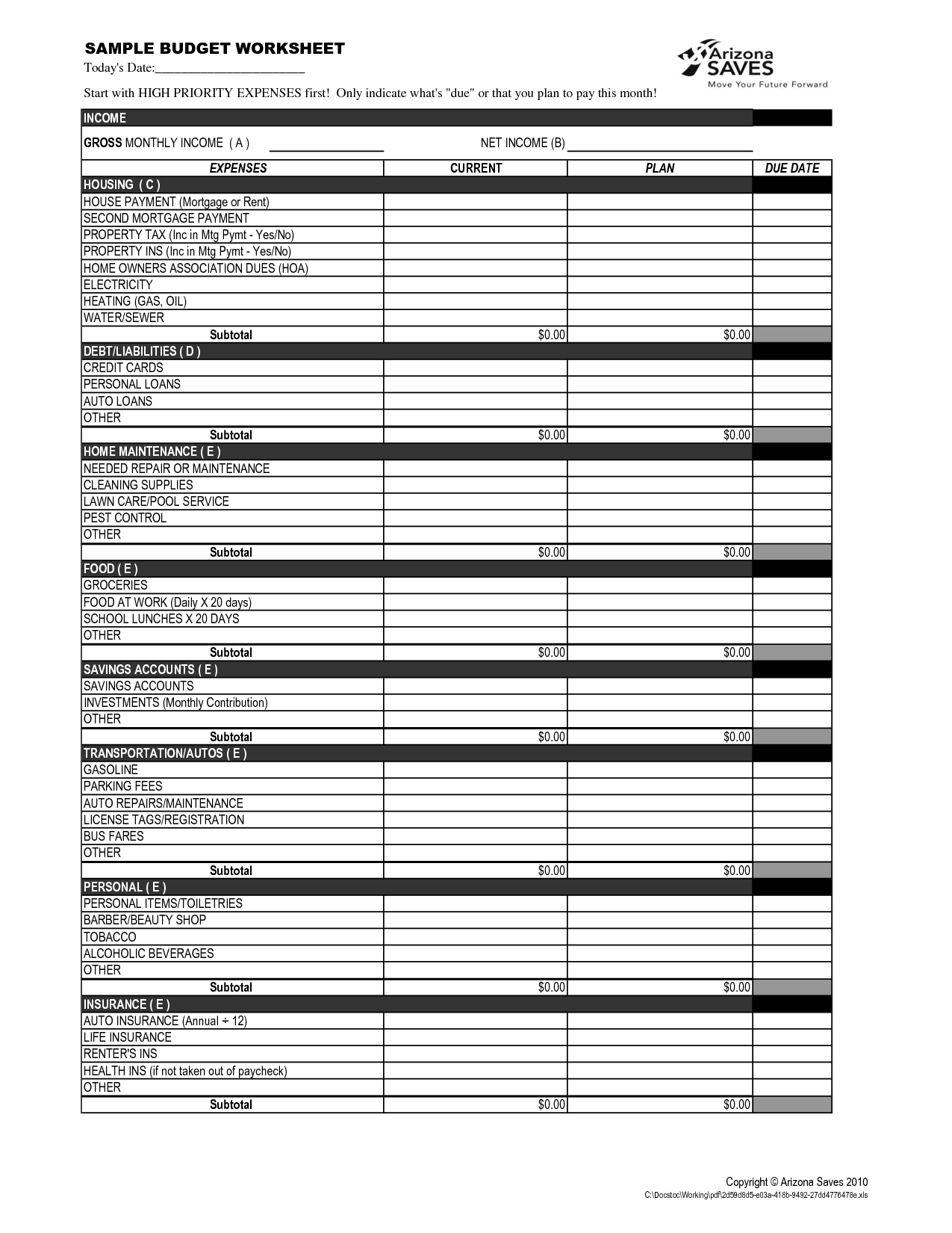 Budgeting Worksheet For Students Activities Elementary Simple 
