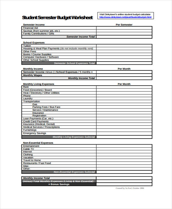 7 Student Budget Templates   Free Sample, Example, Format Download 
