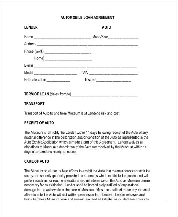vehicle loan agreement template sample loan agreement form 10 