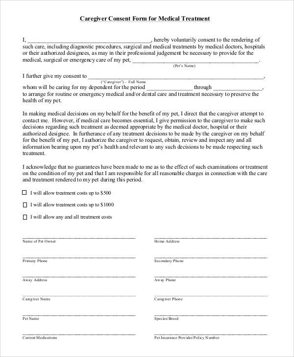 Caregiver Consent Form For Medical Treatment Templates   Fillable 