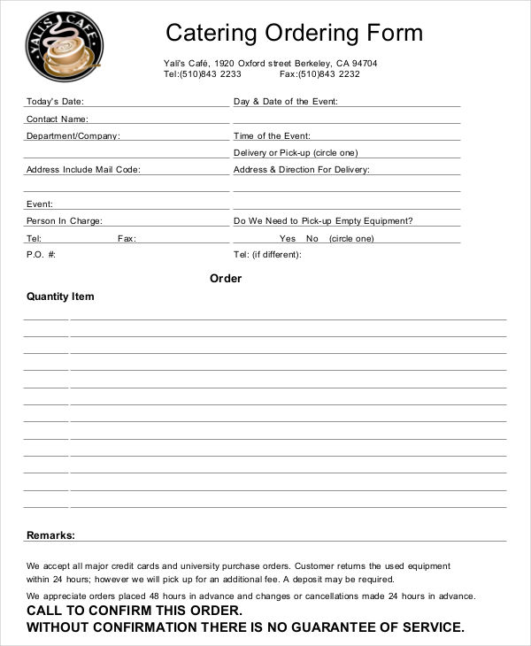 14+ Catering Order Forms   Free Samples, Examples, Format Download 