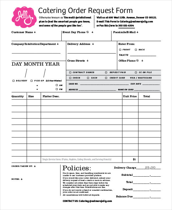11+ Sample Catering Order Forms | Sample Templates