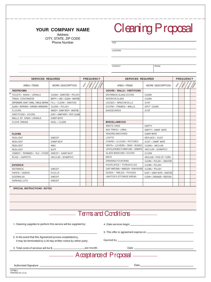 Cleaning Bid Sheet