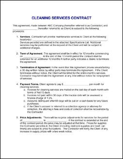 Contract For Services Agreement   sample janitorial contract 