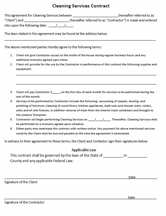 cleaning service agreement template cleaning service agreement 