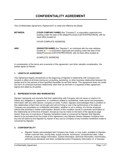 Confidentiality Agreement for Consultants, Contractors   Template 