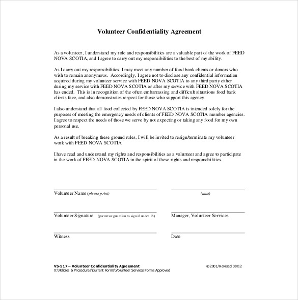 Confidentiality Agreement Form Template Confidentiality Agreement 