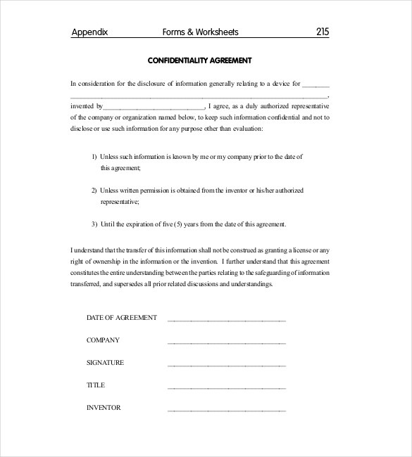 standard confidentiality agreement template confidentiality form 