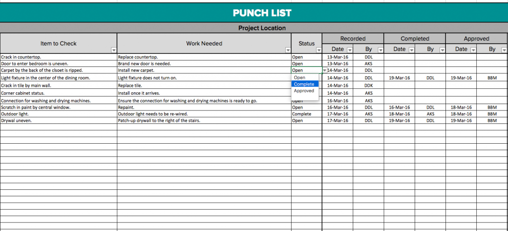 Construction Punch List Template emmamcintyrephotography com