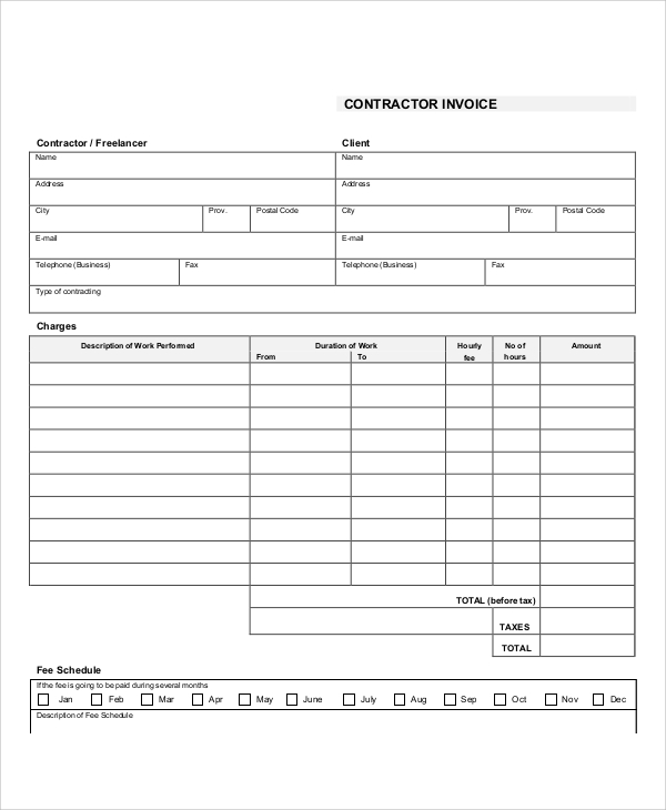 10+ Contractor Invoice Samples – PDF, Word, Excel | Sample Templates