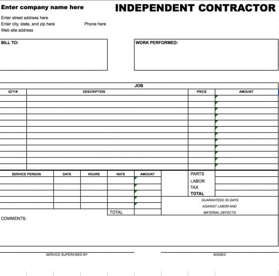 Free Independent Contractor Invoice Template Excel Pdf Word 