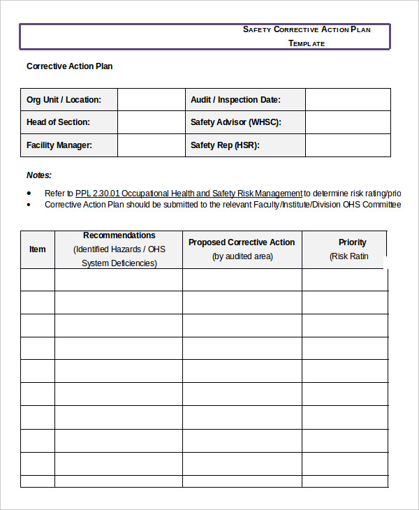 Corrective Action Plan