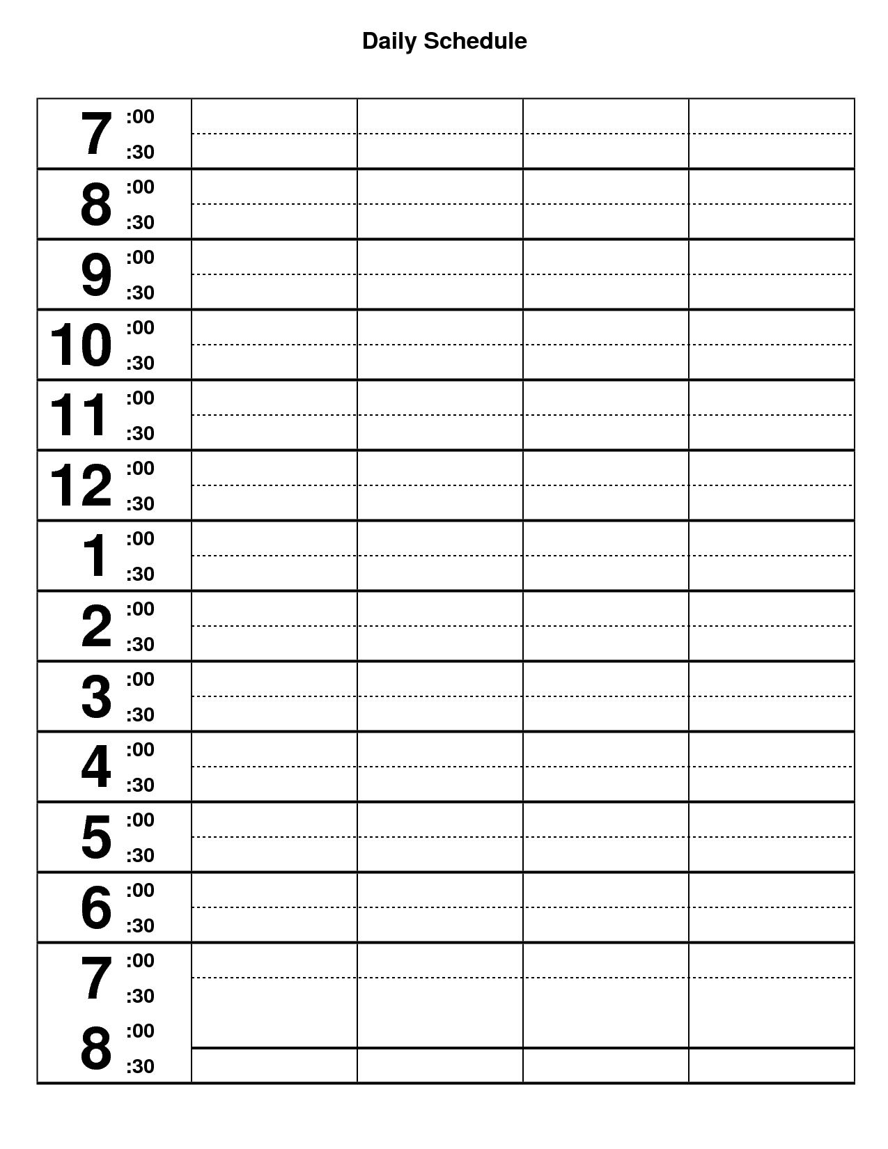 Daily Schedule Template Word