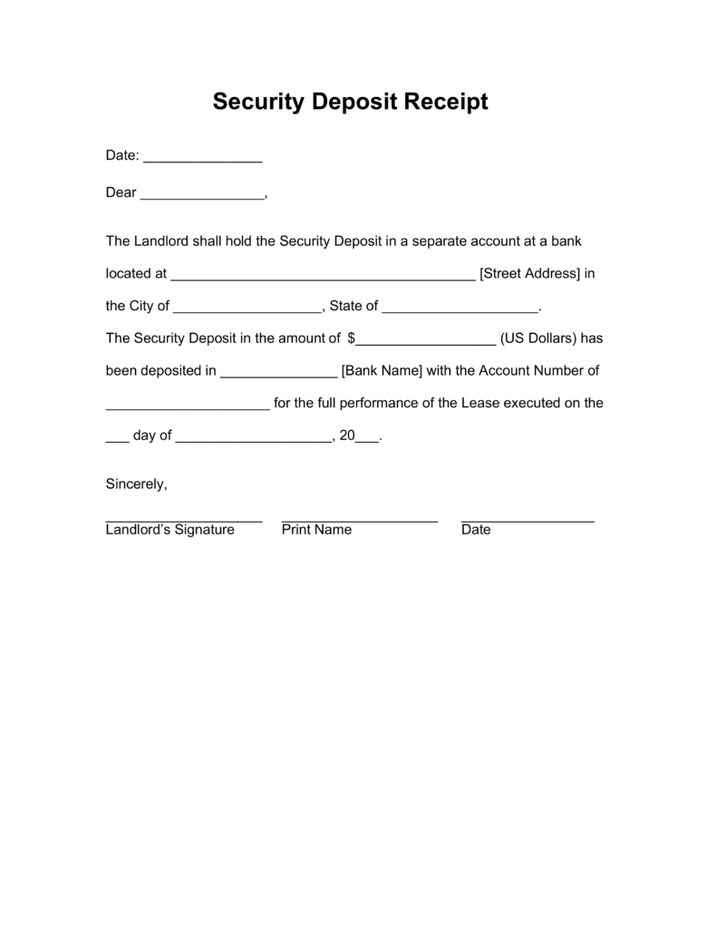Free Security Deposit Receipt Template   Word | PDF | eForms 