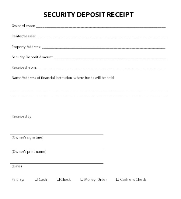 security deposit agreement template security deposit receipt 