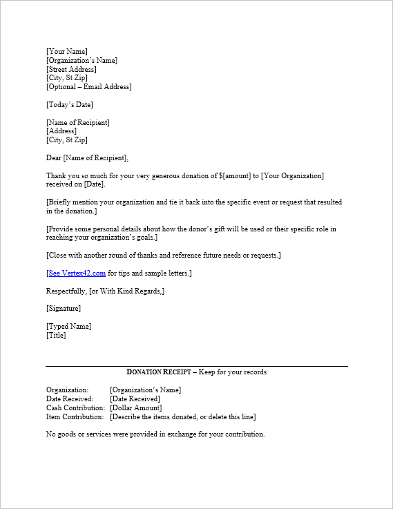 Free Donation Thank You Letter Template