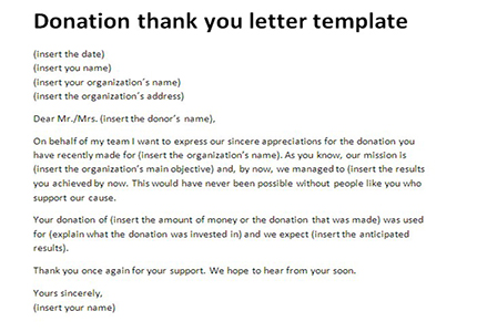 donor thank you letter sample | Samples of Thank You Letter for 