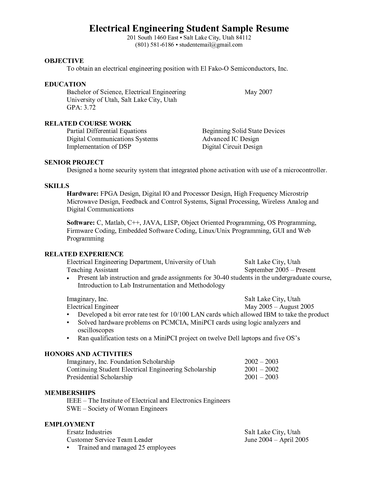 electronic engineer student resume samples   Ecza.solinf.co