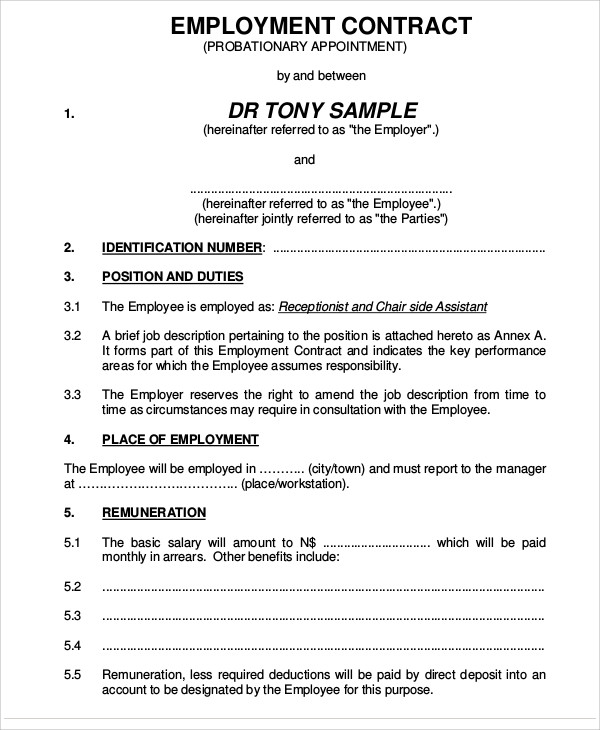 8 Employment Contract Templates   Free Sample, Example Format 