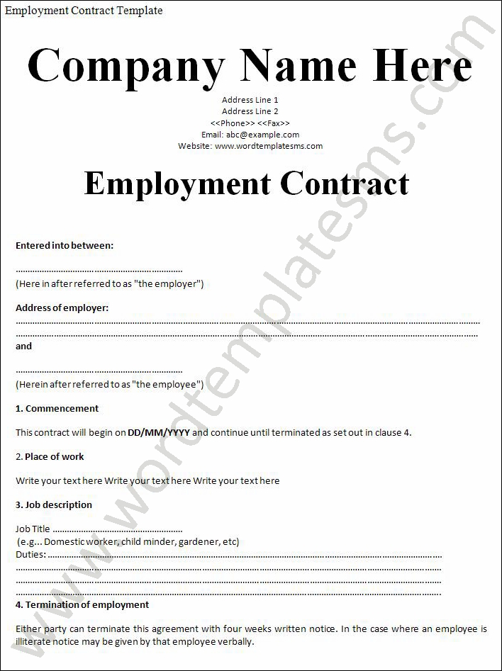 job contract agreement template job agreement template employment 