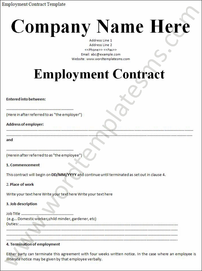 Employment Contract Template – emmamcintyrephotography.com