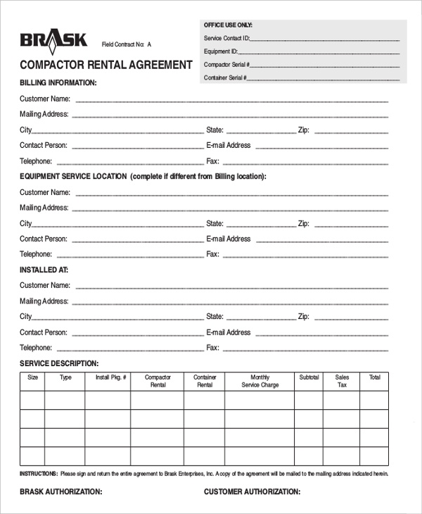Equipment Lease Agreement 2 Rental Contract Template   saunabelt.co