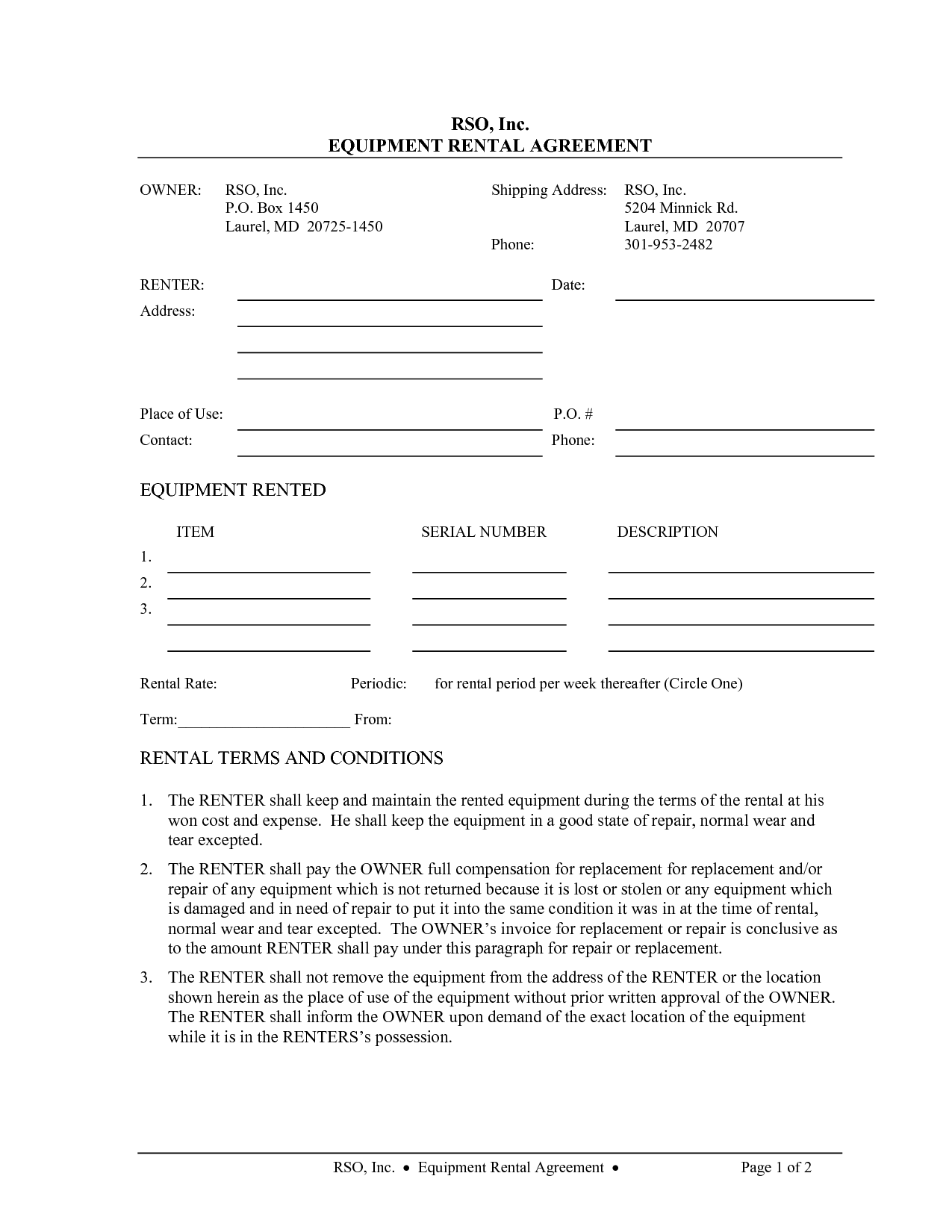 Equipment Rental Contract Template Emmamcintyrephotography