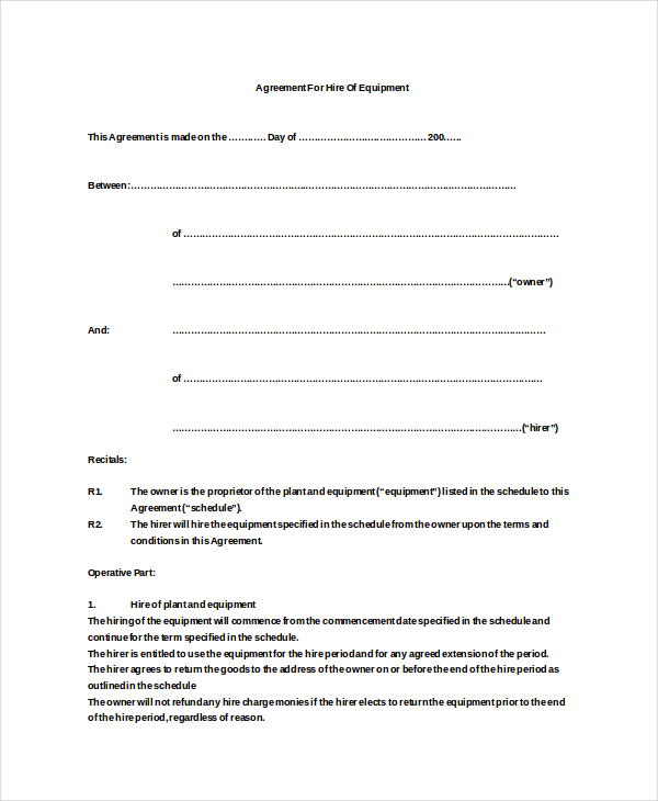 Equipment Rental Contract   Fill Online, Printable, Fillable 