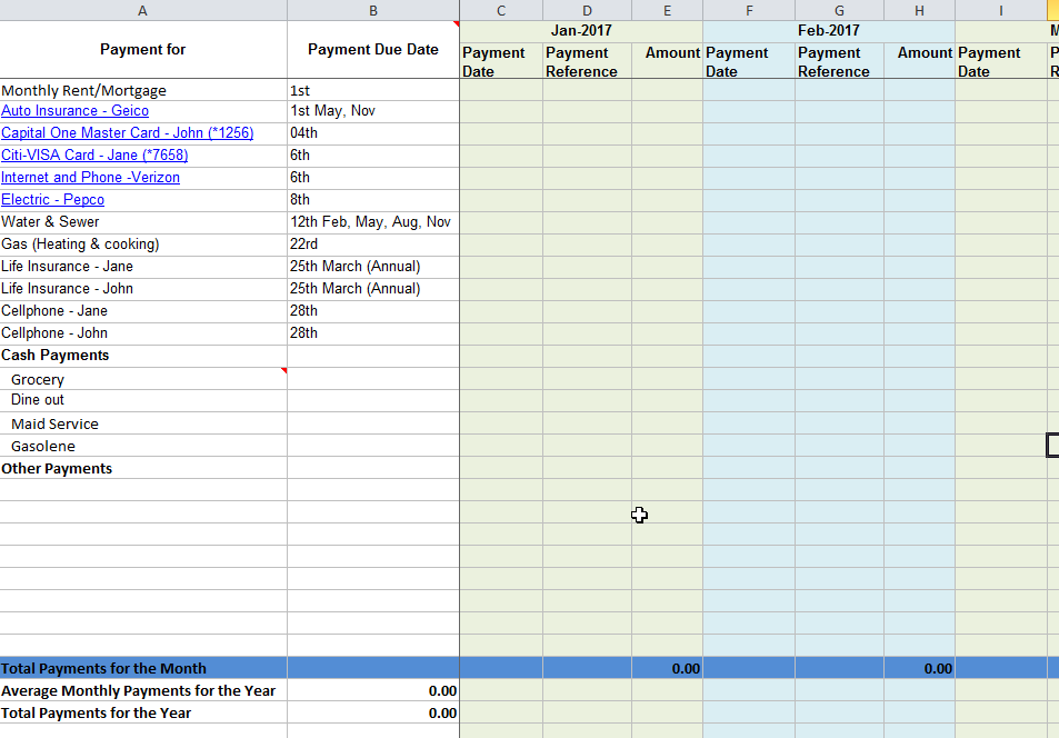 Tracking your monthly bill due dates and payments – Free Excel 