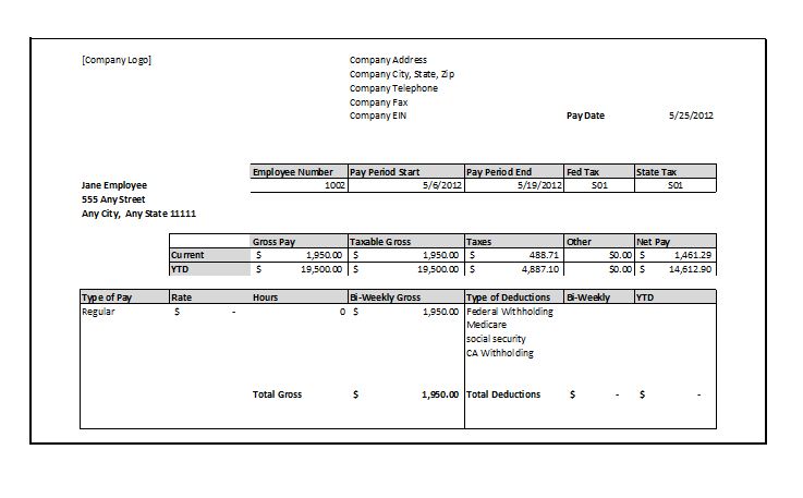 Free Pay Stub Template For Word   Templates Collections