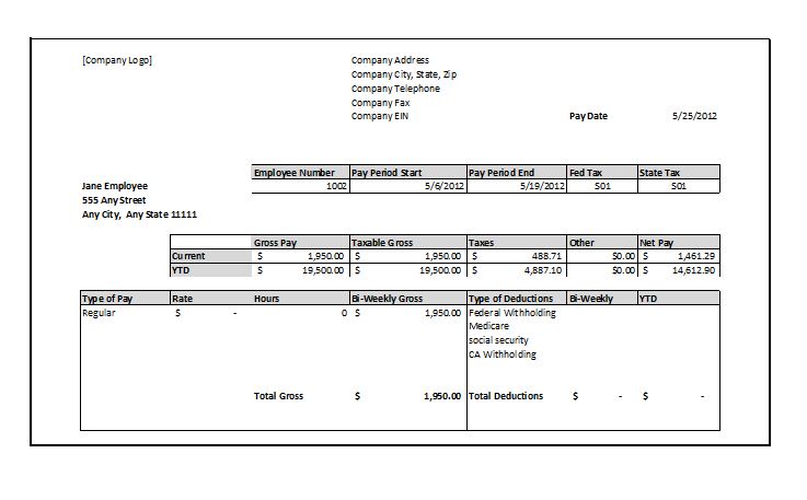 Free Pay Stub Template Word