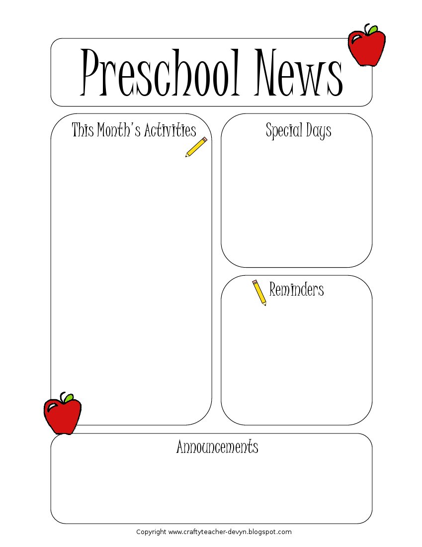 Preschool Newsletter Templates Free Free Blank Preschool 
