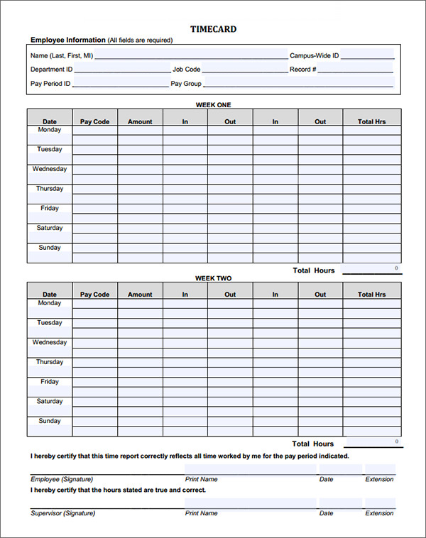 Free Time Card Template Emmamcintyrephotography