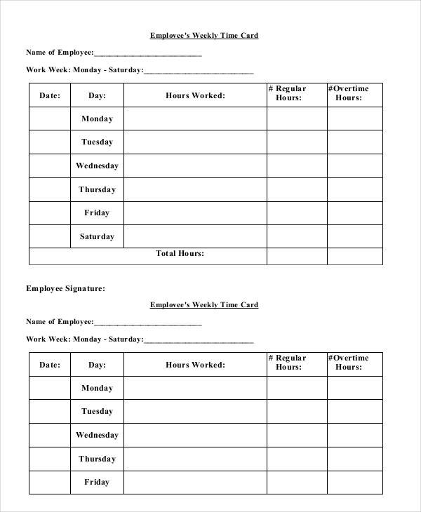 Printable Time Card Template 12 Free Word Excel Pdf Documents Time 