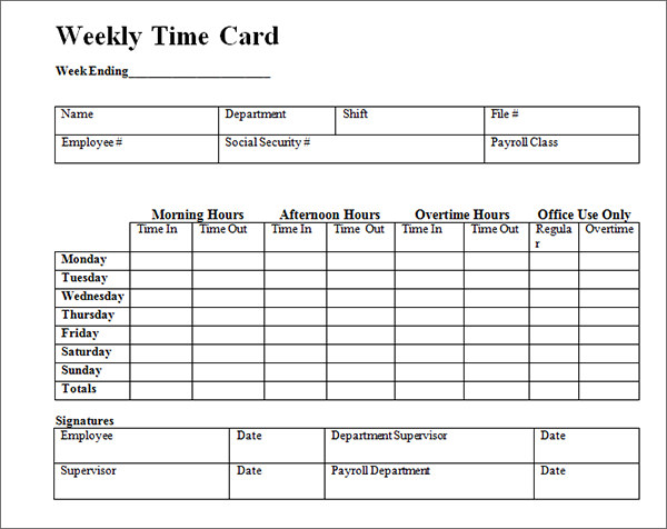 Free Printable Weekly Time Cards