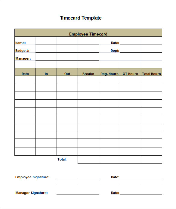 8+ Printable Time Card Templates – Free Word, Excel & PDF Format 