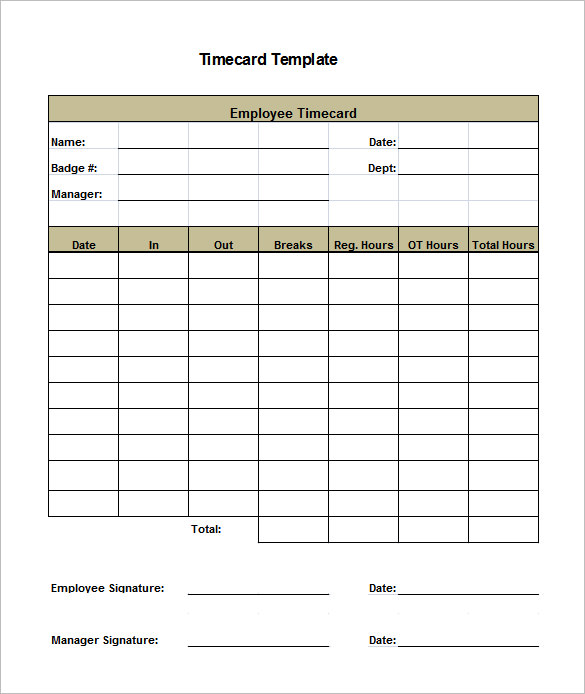 Free Printable Time Card Template