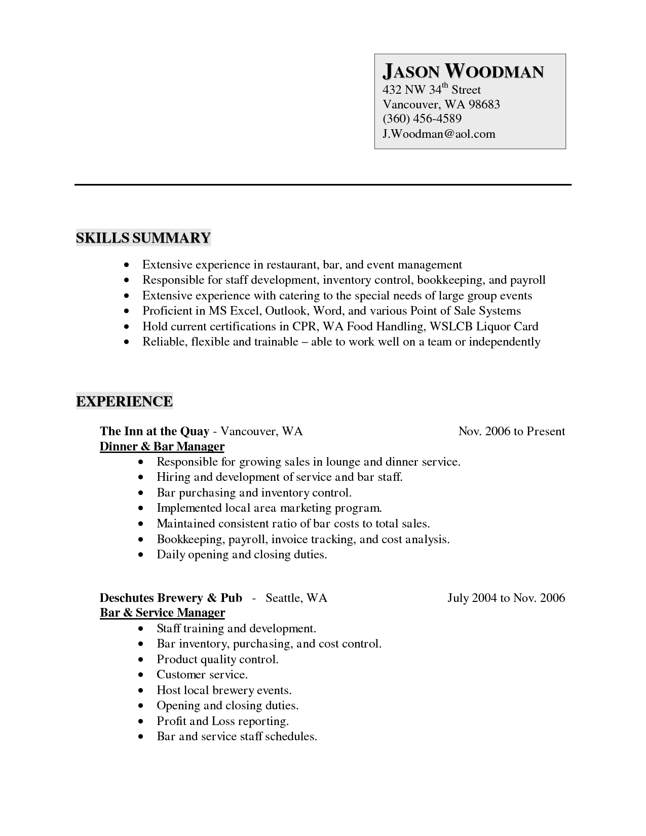 Sample Resume For As Template For Resume Generic Resume Template 
