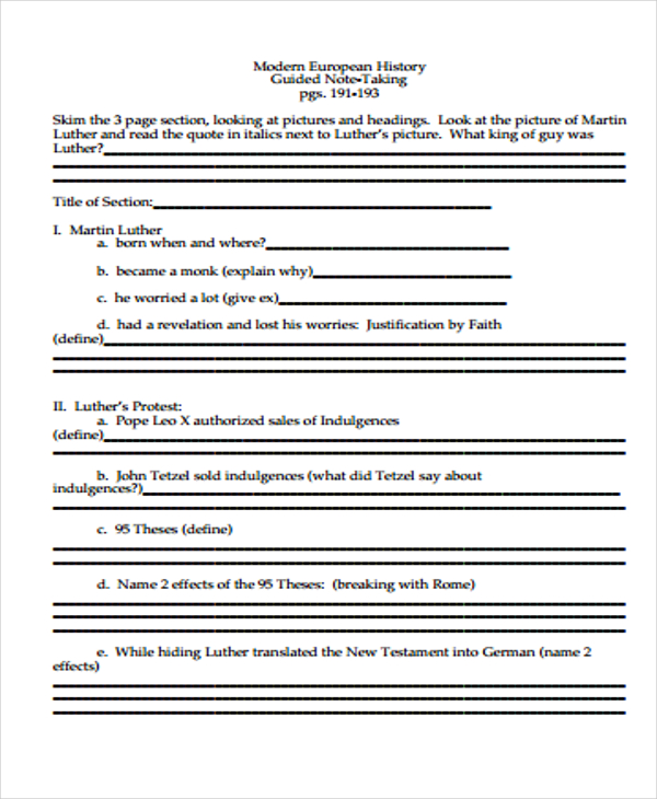 Guided Notes Template Google Docs